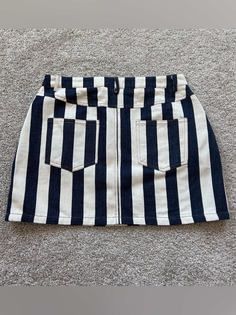 Nasty Gal Collection Striped Denim Mini Skirt High Rise Blue White Cotton Size 6 - Picture 8 of 8